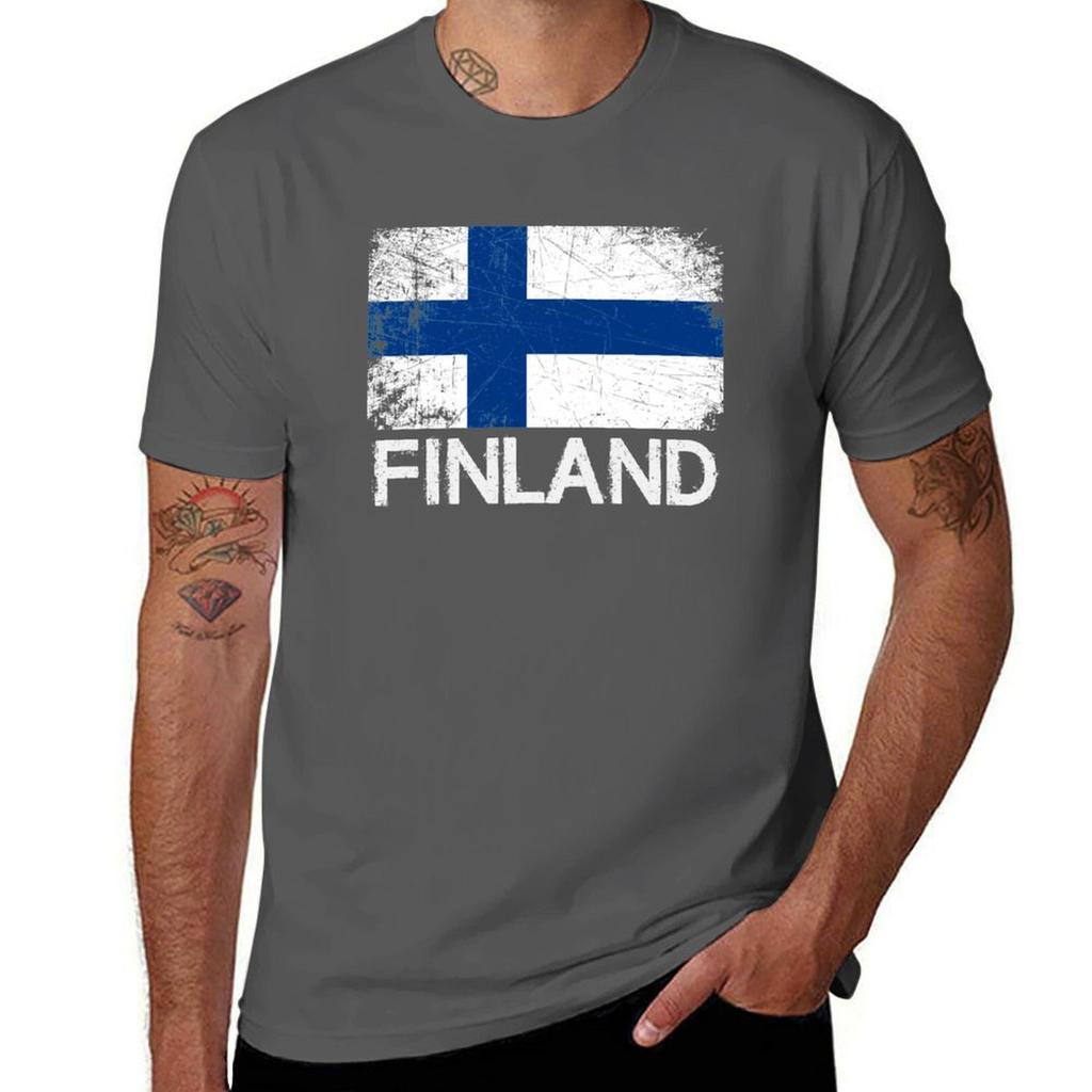 Finnische Flagge Design Vintage Hergestellt in Finnland Geschenk T-Shirt Nützlich Lässig Arbeits-T-Shirt