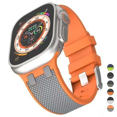 Correa de Fibra de Carbono para Apple Watch Ultra 3 49mm Banda de Silicona 46mm 45mm 44mm Pulsera Deportiva para Hombre Para iWatch 11 10 9 8 7 6 4 5 se