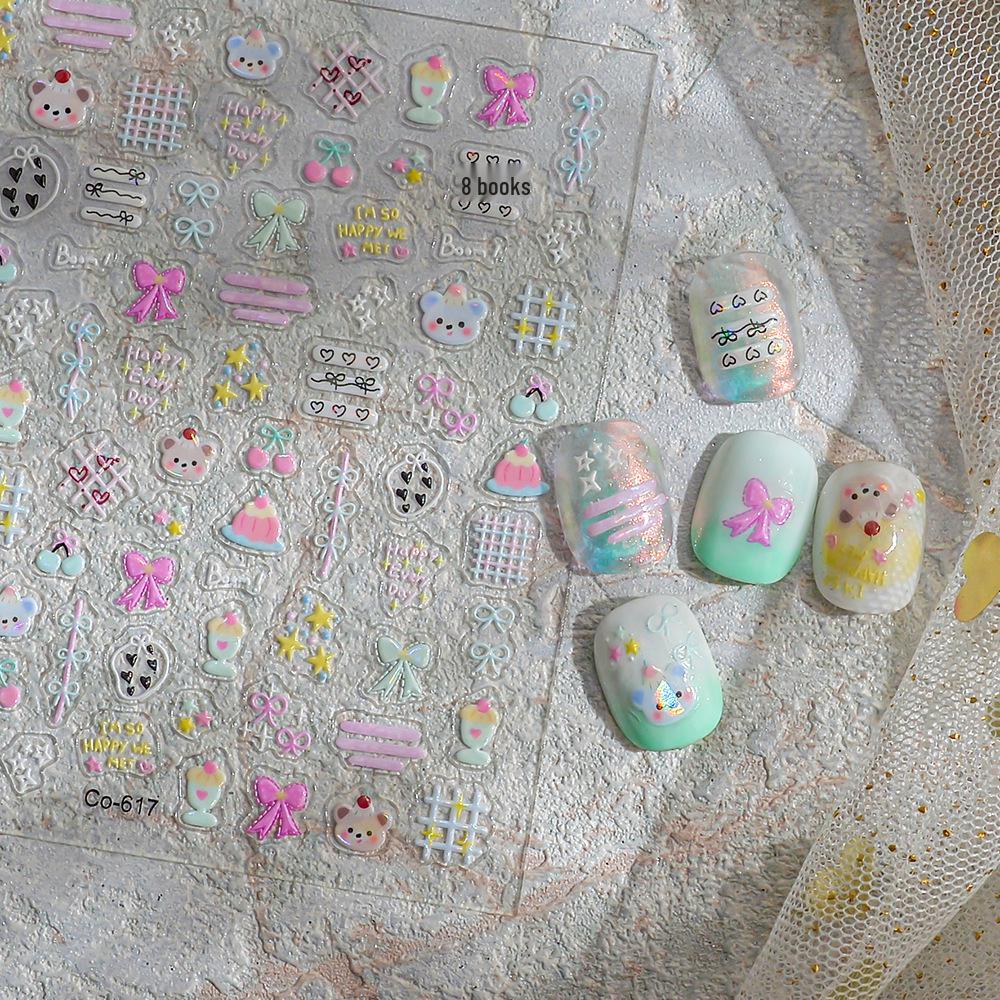 Dreamy Ice Cream Bear & Star Nail Art Stickers