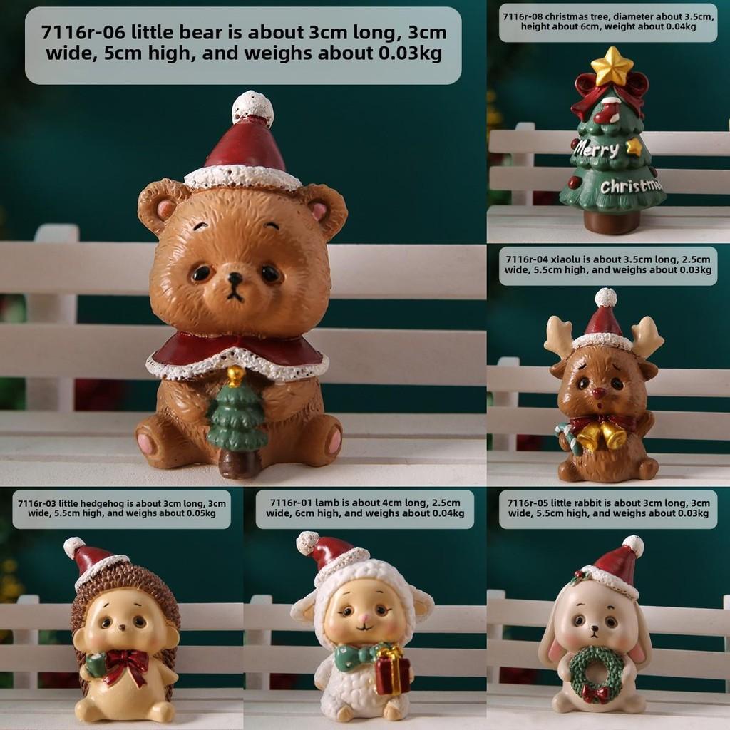 Animal Christmas Resin Figurine Set Santa Claus Tree Decor Kids Gift Birthday