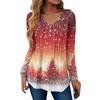 Women's Fashion Casual Christmas Tree Print V-Neck Decorative Button Long Sleeve T-Shirt Top