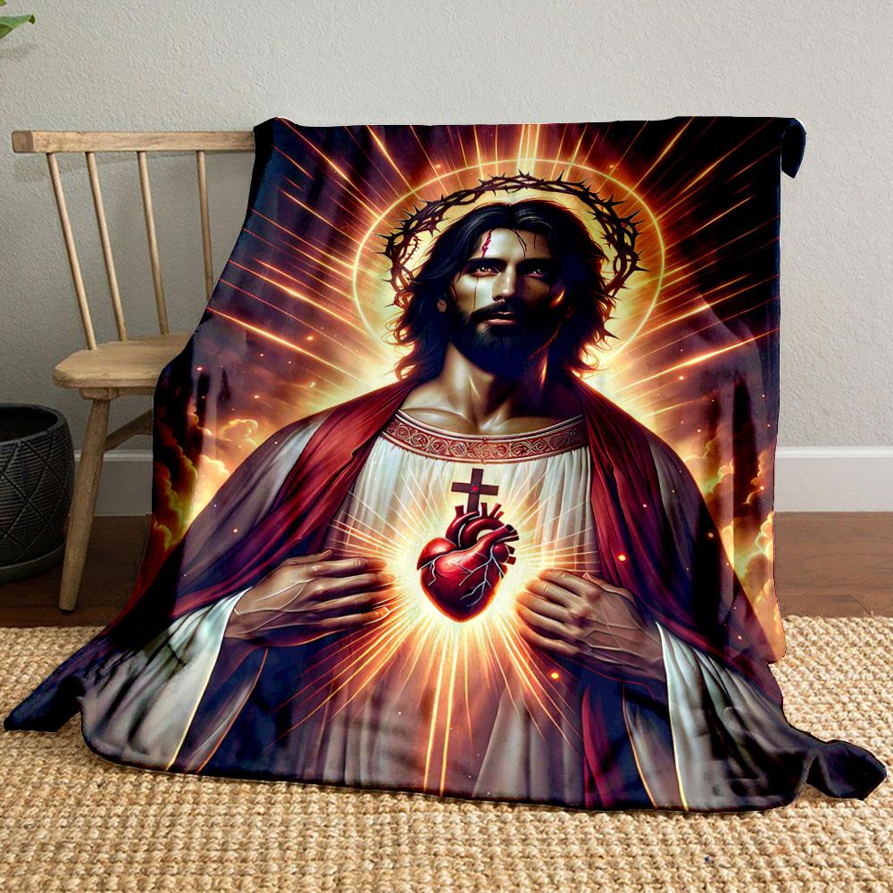 Sacred Heart Jesus Blanket  Printed Blanket for Living Room Bed Couch lunch break Soft Cozy Blanket for Friend's festival Gift