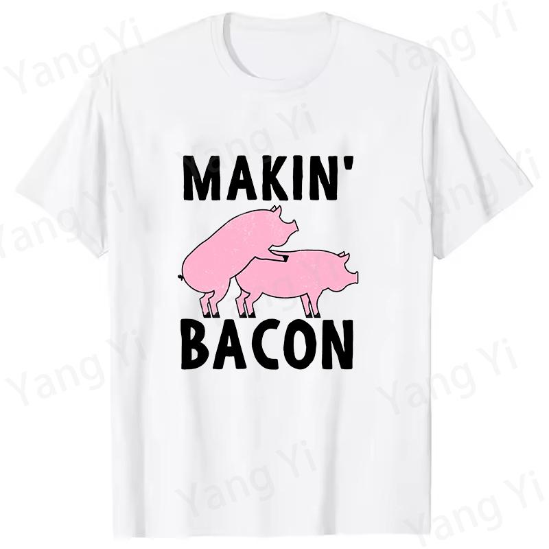 Makin Bacon Pattern of Two Pigs Graphic Shirt Unisex Women Tees Summer Tshirt Short Sleeve Fashion Personality Streetwear Casual