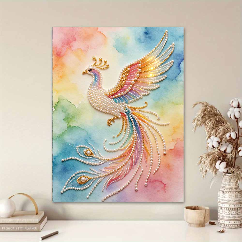 DIY Pearl Gem Colorful Phoenix Bird Shining Bead Craft Art Home Wall Ornament Simple Unframed Room Decoration Modern Aesthetic Art