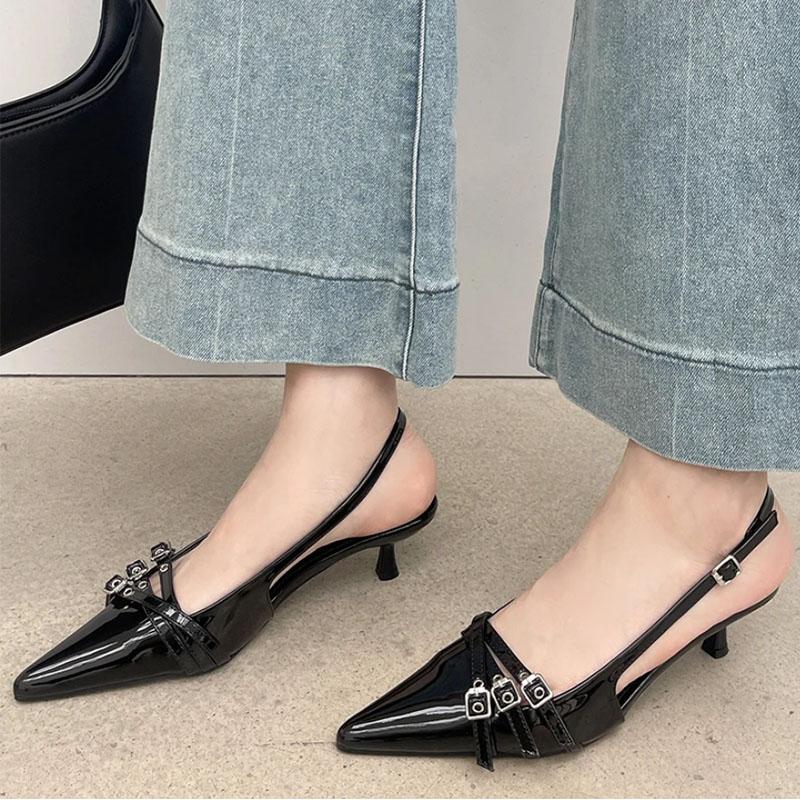 Fashion Big Size 43 Fashion Buckle Ladies Medium Heels Sandals Shoes Pointed Toe Elegant Women Heeled Sandals Shoes Female Pumps