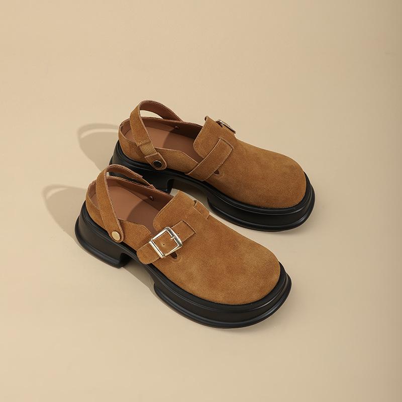 

Кожаные женские шлепанцы на толстой подошве, с мягкой подошвой, полупедальные, ретро, универсальные туфли Мэри Джейн из мелкой кожи 39 коричневый