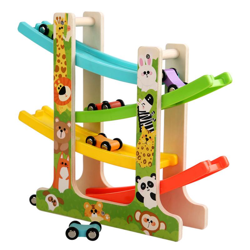 Wooden Kids Racing Track Car Toy With Inertia And Diy