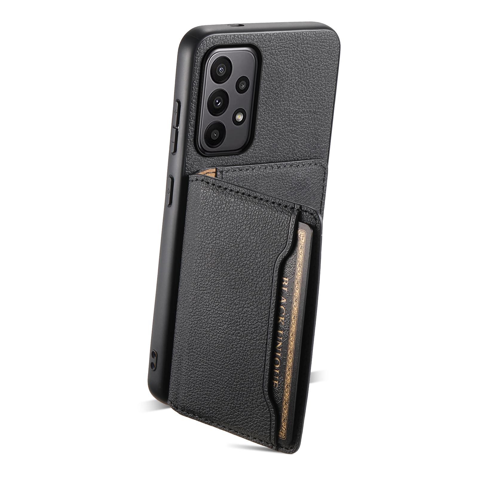 

For Samsung Galaxy A23 4G/A23 5G (Global Version) Case Calf Texture Kickstand Smart Phone Cover Black