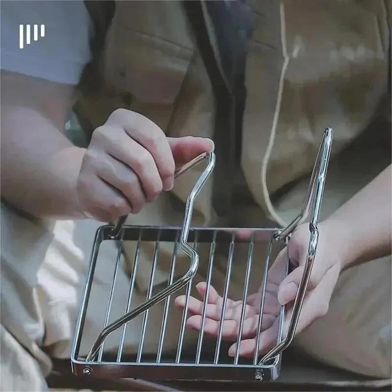 Camping Folding Grill Outdoor BBQ Grill Grate Portable Stainless Steel Gas Stove Stand Barbecue Rack Set Pot Holder for Cooking