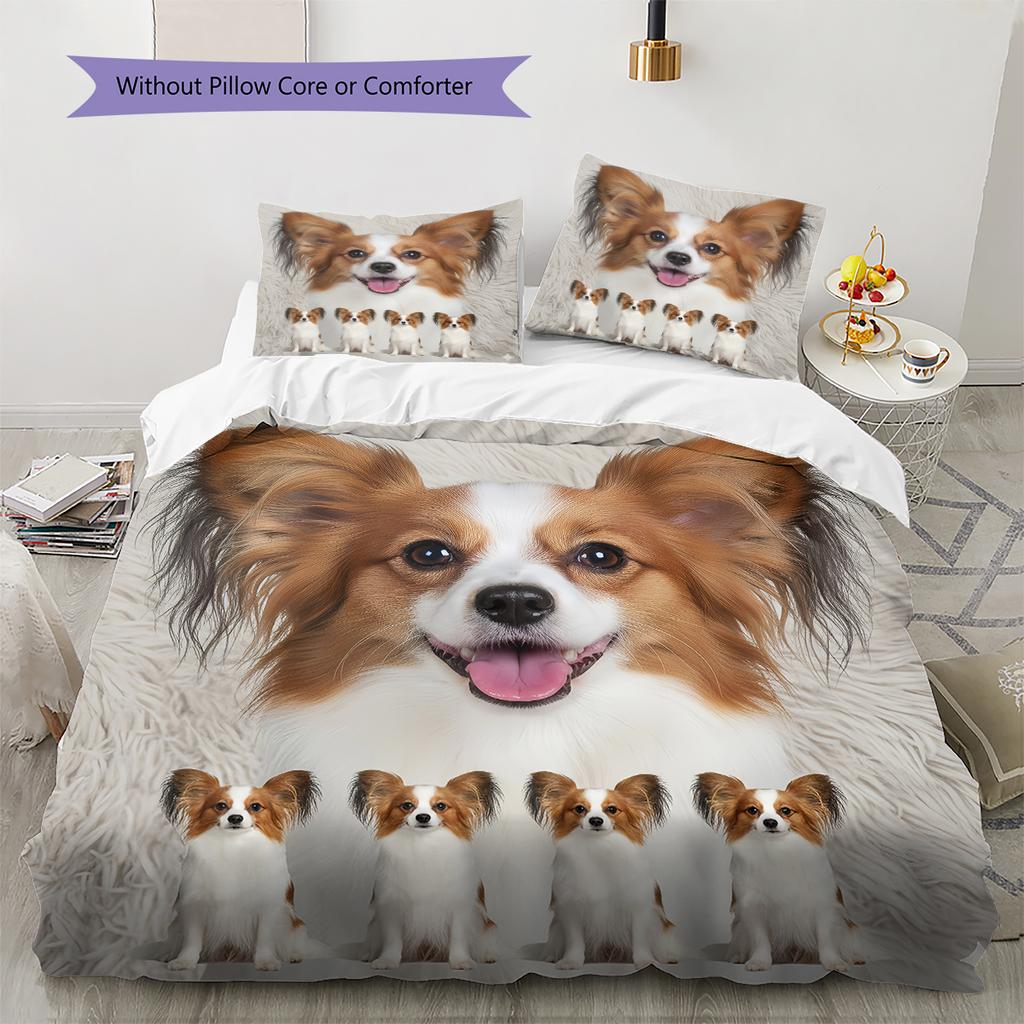 Havanese Papillon Pattern Bedding Quilt Set Quilt Cover Pillowcase Home Decoration Gift (1 * duvet cover + 2 * pillowcase, without core)