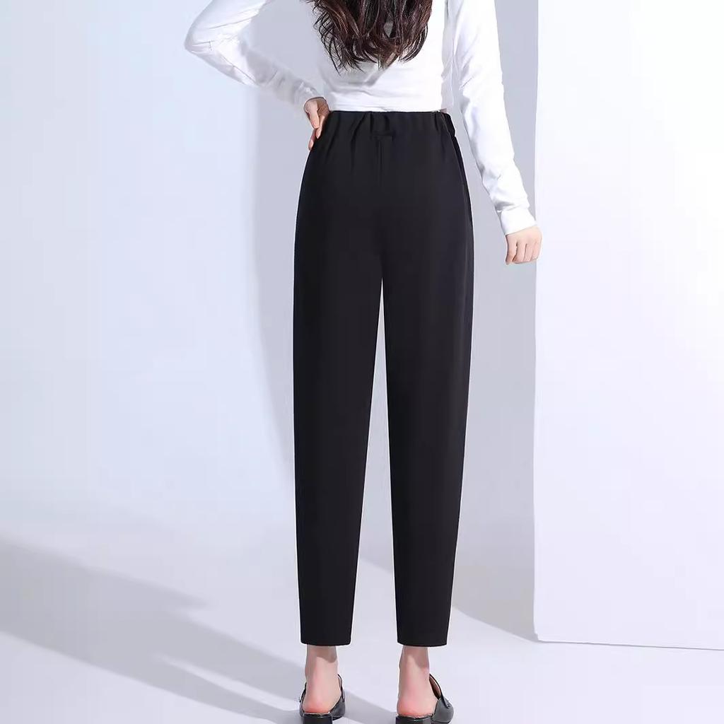 Women High Waist Straight Cropped Pants High Elastic Harem Pants With Pockets Slim Fit Tapered Trouser