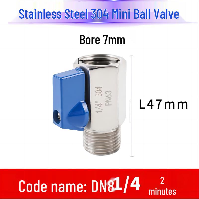 304 Stainless Steel Sanitary Mini Ball Valve, Internal/External Thread, High Pressure, 1/8"-3/4" Sizes, Open Pagoda Design