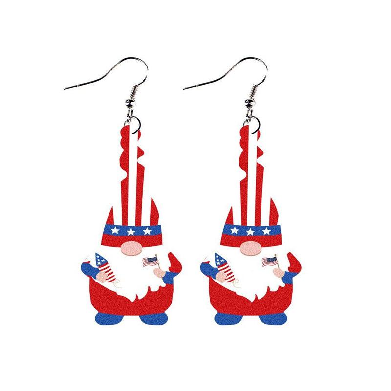 Independence Day Dwarf Elf Star-Spangled Banner Leather Earrings Simple