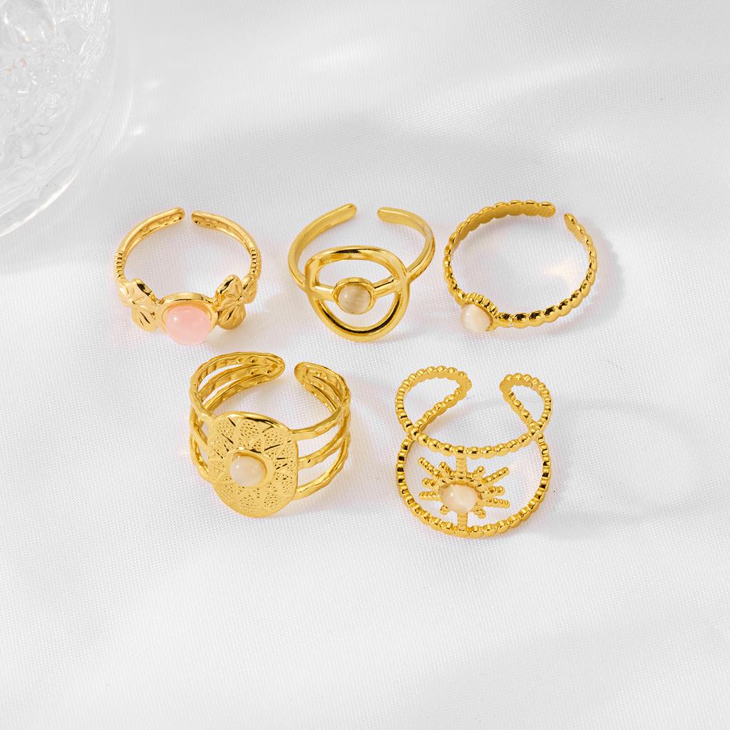 5Pcs Bohemian Geometric Hollow Stainless Steel Hoop Rings Vintage Stackable Finger Jewelry Gift For Women