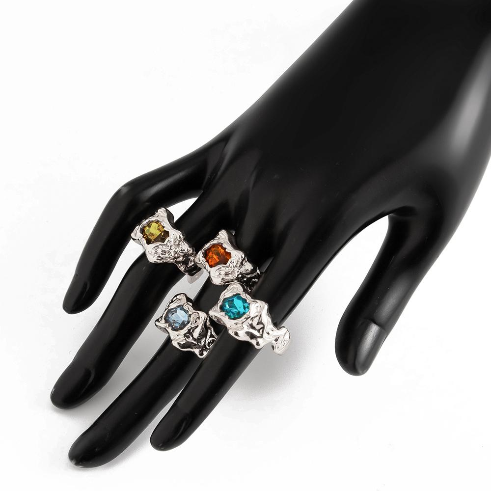 Punk Colorful Zircon Finger Ring Set Party for Women Adjustable 4Pcs Hip Hop Geometric Metal Open Rings Knuckle Accessories Gift