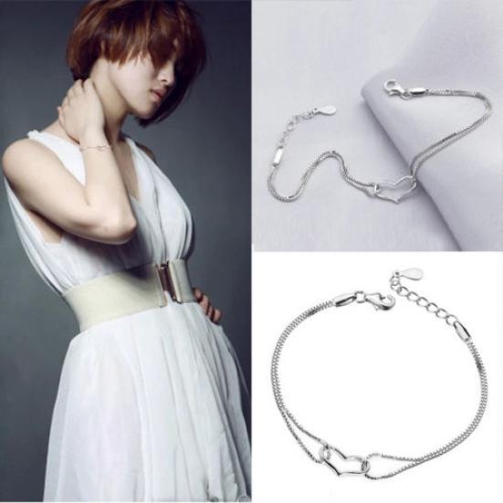 

Women s Love Heart Pendant Double-Layer Chains Bracelet