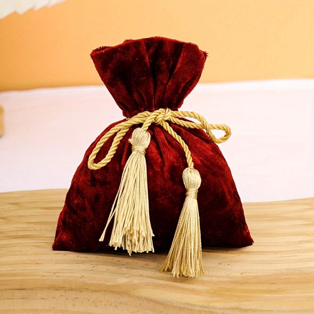 

6 шт. бархатных подарочных мешочков с завязками и кисточками: Мешочки для украшений, свадебные сувениры, сувениры для вечеринок, подарки на день рождения, многоцветный ассортимент wine red