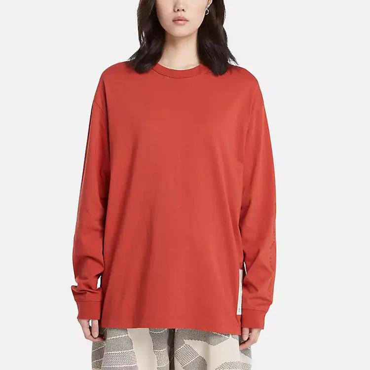 Timberland Pattern Print Crew Neck Long Sleeve T-Shirt Unisex Tops Red A6BM2-DL9