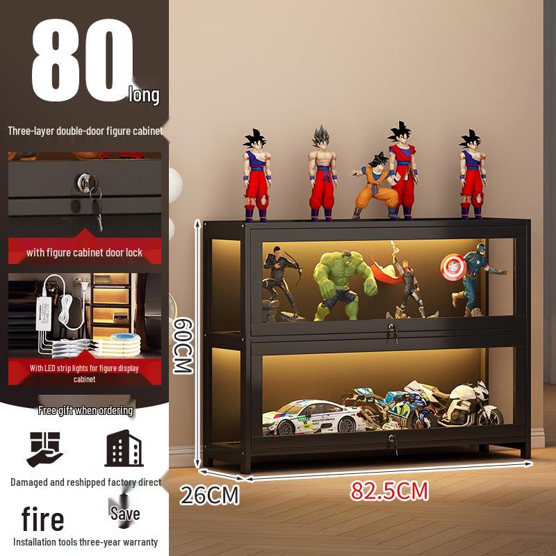 Acrylic Lockable Display Case with LED Lights for Figurines and Models, Dustproof Transparent Stand