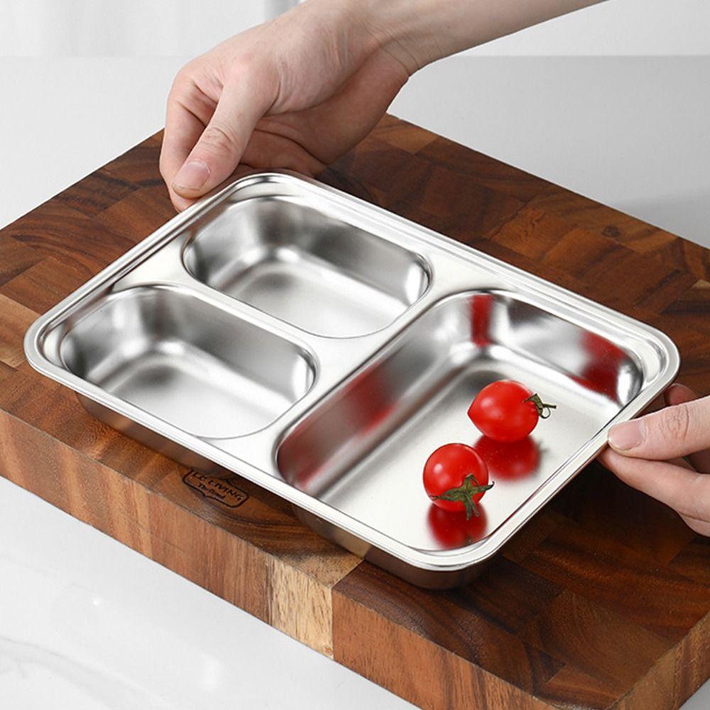Stainless Steel Divided Lunch Box with Lid Lunch Container Fast Food Plate  Kitchen Tableware