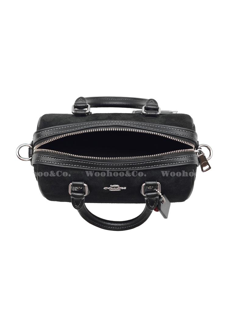 Coach Mini Torba Satchel Rowan, Czarna Skóra Zamszowa z Wiszącym Wiśnią, Damska Torba Crossbody, Codzienna Casualowa na Podróże Zakupy CDC93-SVBK