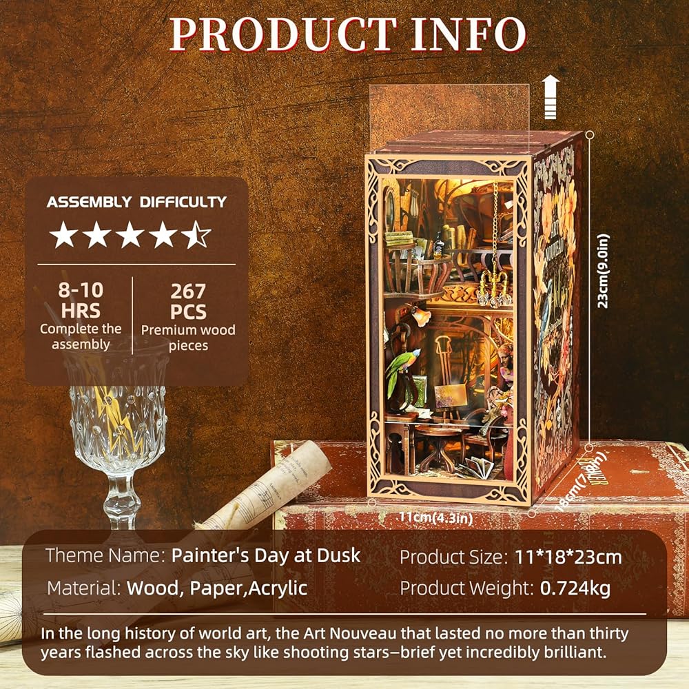 MiniCity DIY Book Nook Kit 3D Miniature House with LED Decoration Woodcraft Bookend for Teens and Adults