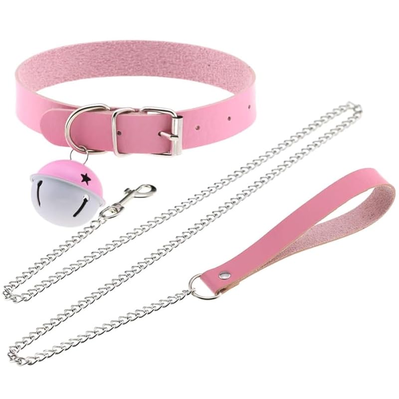 

[DOKiDOKi] with bell collar + leash for humans pink red cosplay Master slave cat costume chain SM goods restraints shackles handcuffs collar Training