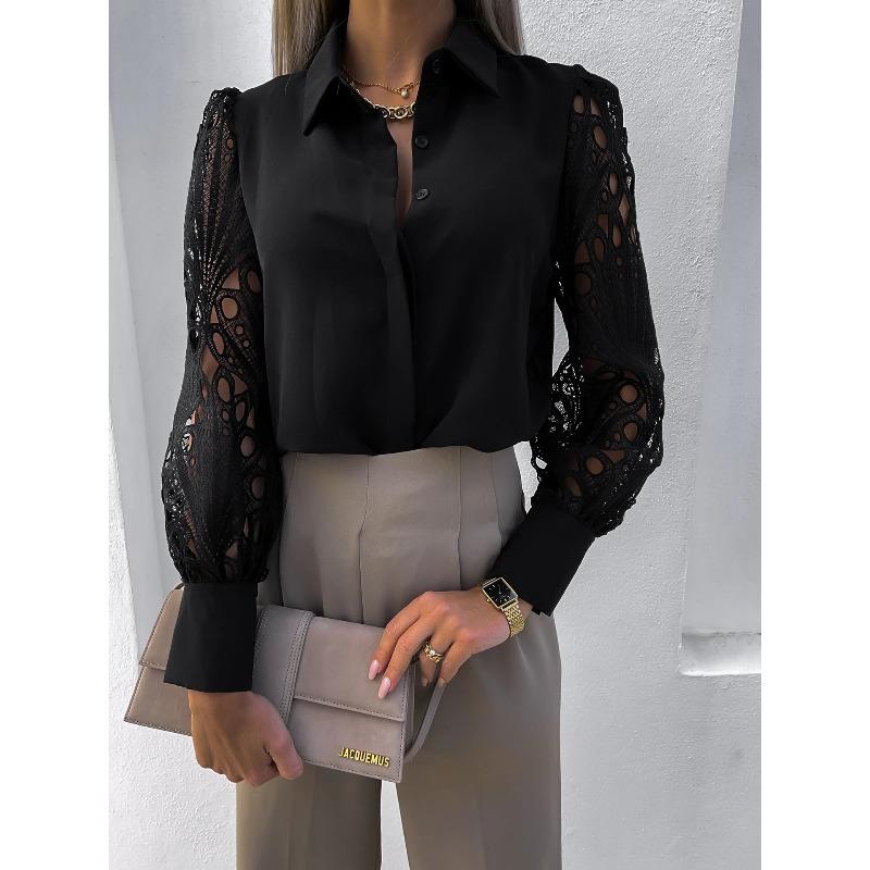 Spring and summer new hot-selling women's solid-color lace splicing shirt shirt women's