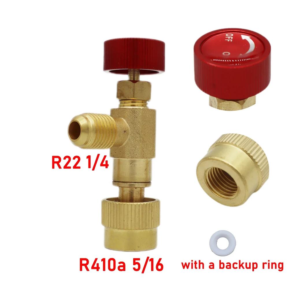 Air Conditioner Refrigerant Inflatable Safety Valve, R410A & R22 Compatible, 1/4" & 5/16" Adapter, Manual Operated Tool Parts