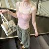 French sweet pink floral sleeveless small suspender vest women's summer unique and beautiful outer wear inner tube top
