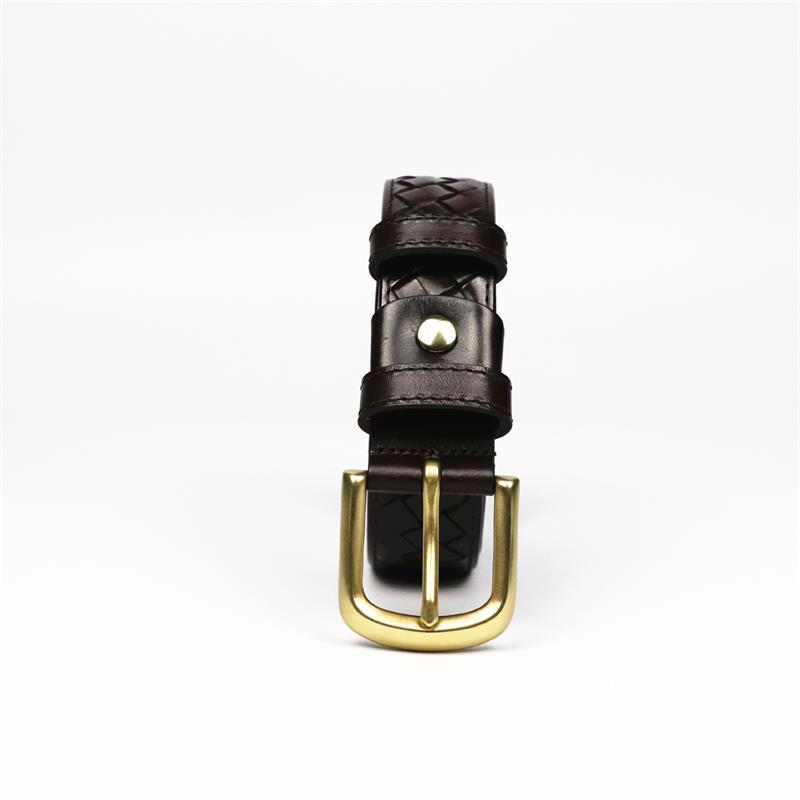 Men's Genuine Leather Woven Belt with Pure Copper Pin Buckle - Retro Casual Style