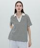 Clove [25Ss Clove] Stripe Terry Open Collar T-Shirt (Dark Navy)