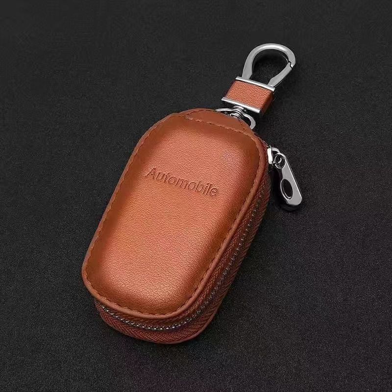 Custom 3D Logo Car Key Case Cover Shell Holder Leather Zipper Bag KeyChain Case Bag Wallets for All Car Accessories