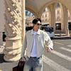 Mens Harrington Jacket Minimalist Style Casual Loose Fit Aviator Coat Solid Color
