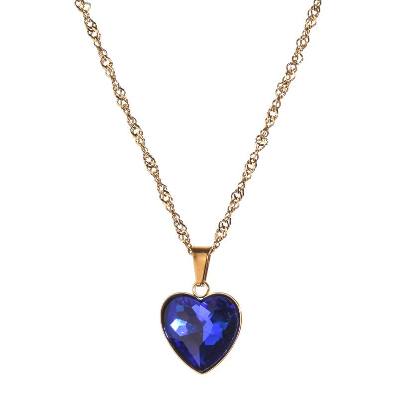 Exquisite Sparkly Heart Pendant Clavicle Chain Necklace - Stainless Steel, Street Style Sweet Cool Peach Heart Design.