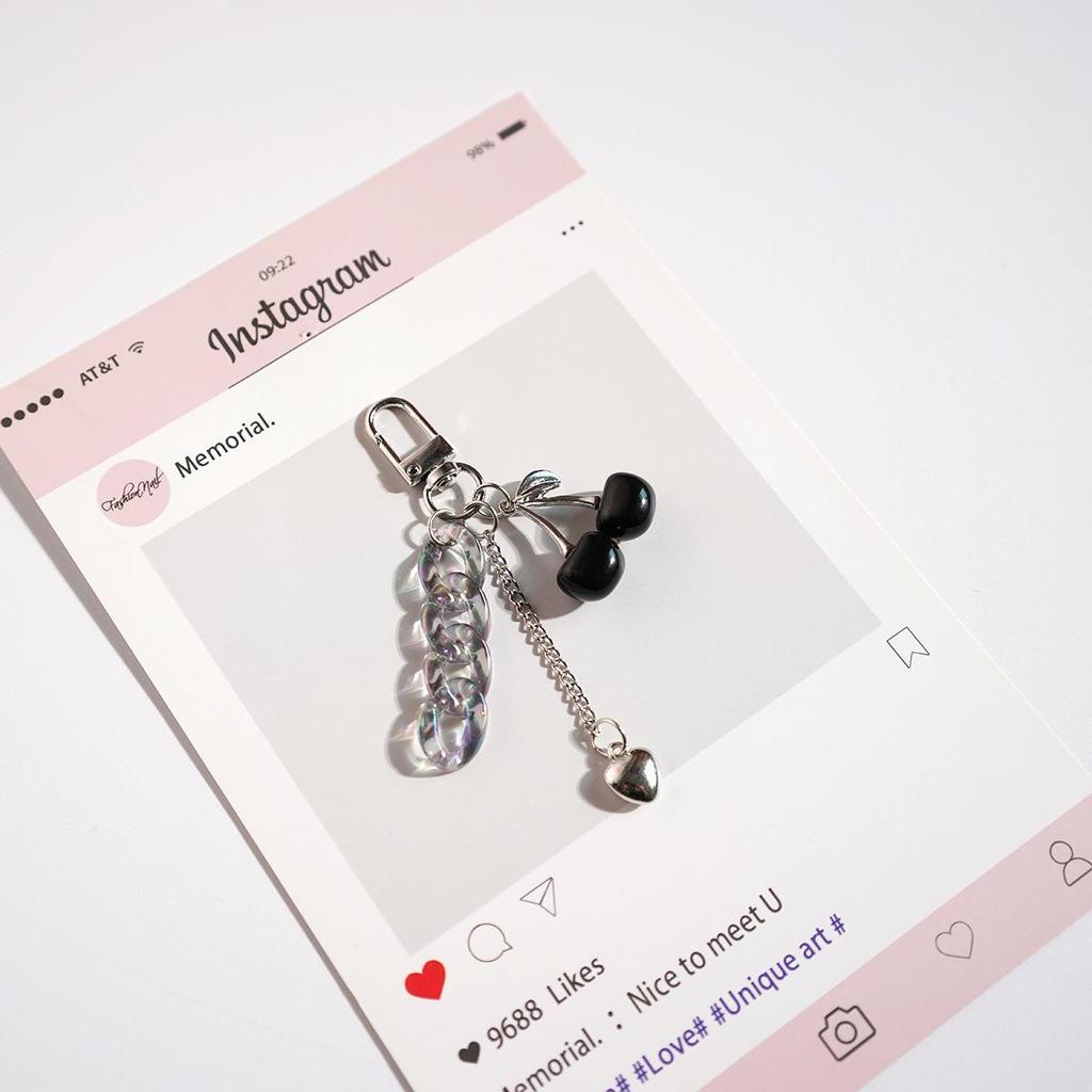 Cherry Bow Beaded Heart Bag Charm Keychain