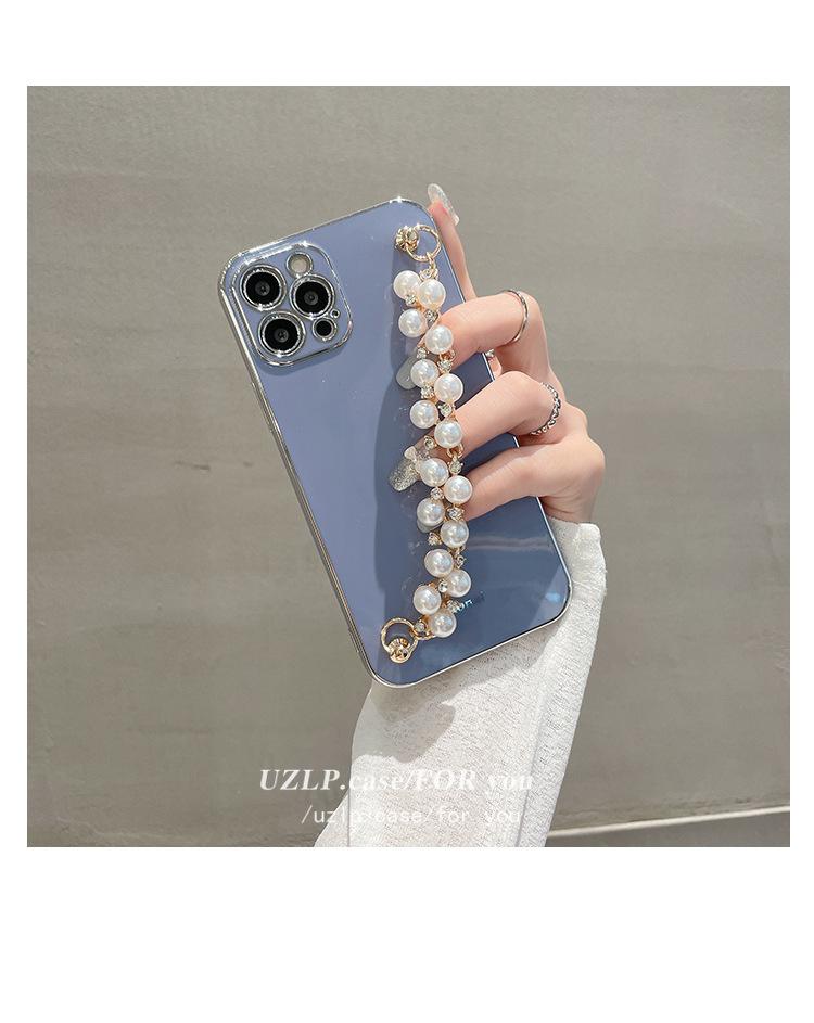 Adequado para Ins Apple 15 capa de telefone silicone 13 tudo incluído iPhone 14 Promax pulseira de pérola criativa