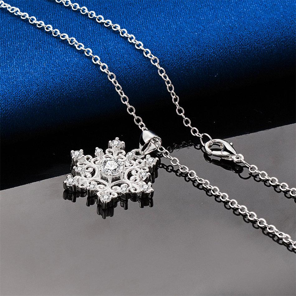 925 sterling silver 16-30 inch exquisite snowflake zircon pendant necklace for women's wedding fashion accessories jewelry