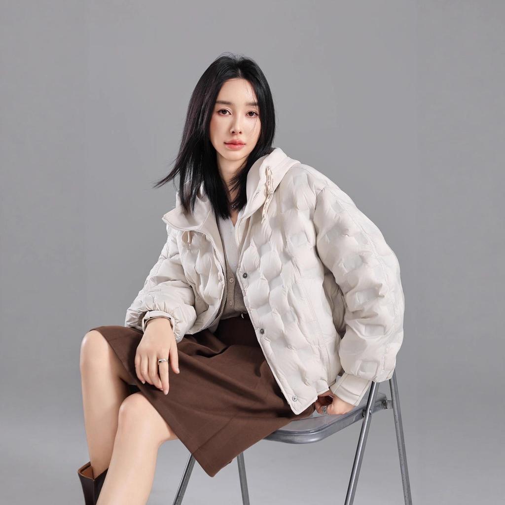 2025 Women's Korean Style Lightweight Hooded Down Jacket - Short, Taped Seam, Winter Fashion