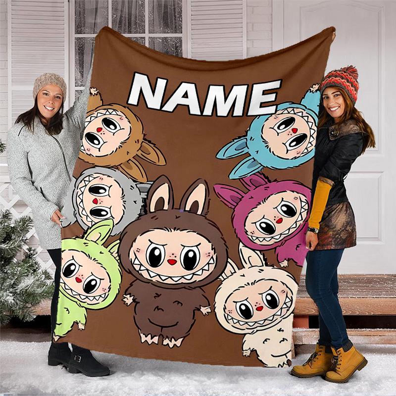 Coperta Plaid Labubu Personalizzabile – Nome Personalizzato, Coperta Accogliente per Tutte le Stagioni, Lavabile in Lavatrice, Coperta Personalizzata
