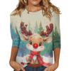 Ladies' Christmas Printed Fashionable Casual Seven Quarter Sleeved Round Neck Top