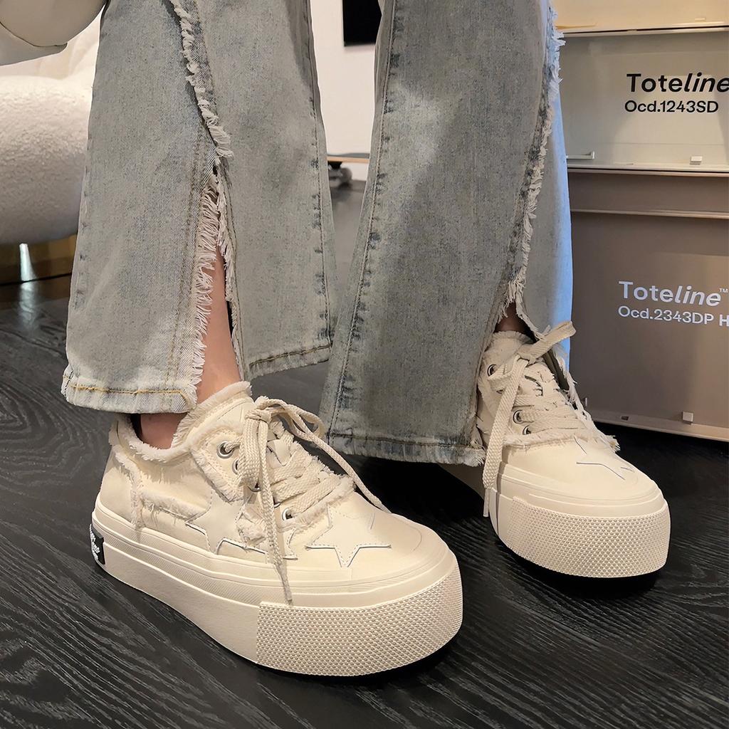 Canvas Shoes Women's New Thick-soled Low-top Student All-match Star Sneakers