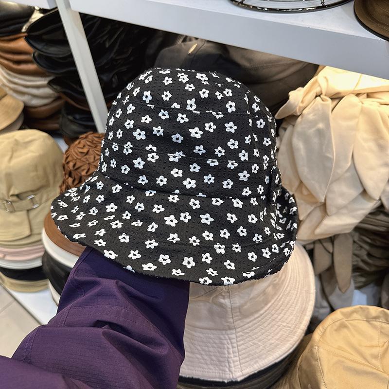 New French big eaves crimped bucket hat women's big head circumference show face small sunscreen visor
