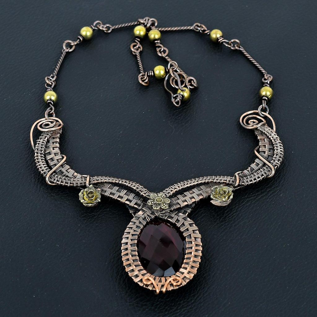 Faceted Red Garnet Necklace Handmade Jewelry, 999 Copper Wire Wrapped Necklace Designer Gemstone Jewelry Adjustable Chain Necklace Gift For Mom