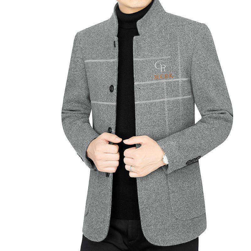 Herren Wollmantel mit Stehkragen - Dick, warm, Kurzstil für Herbst/Winter Business Casual oder Papas Outfit.