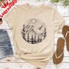 T-shirt da Donna Foresta Montagna Sole Cotone Manica Corta Top Casual Moda Top Estivo Outdoor T-shirt con Fantasia Classica