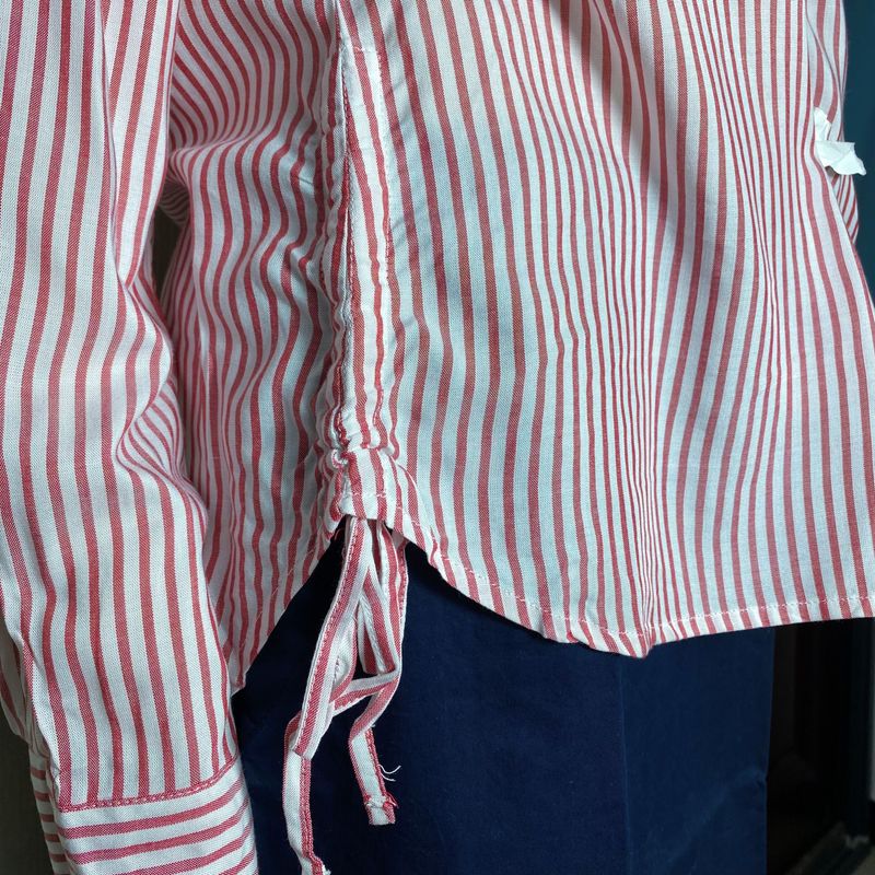 Export Exported To Spain Original Order Leftover Stock Red and White Striped Long Sleeve Shirt Women Can Pull Up Stylish Spring & Fall On Both Sides