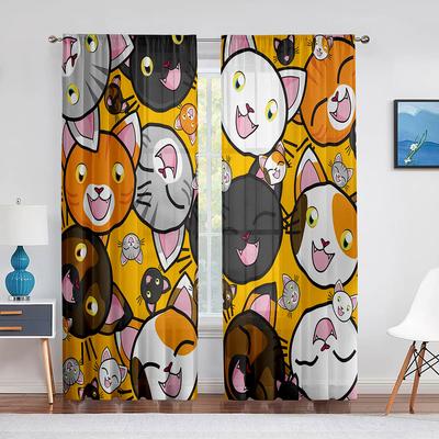 Tende Divertenti in Tulle con Gatti Cartoni Animati per Decorazione Soggiorno Camera da Letto Gatto Carino Animale Colore Chiffon Trasparente Voile Tenda Finestra