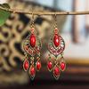 Ethnic Vintage Red Temperament Long Dangle Earrings for Women Flower Peacock and Water Drop Design Wedding Party Jewelry