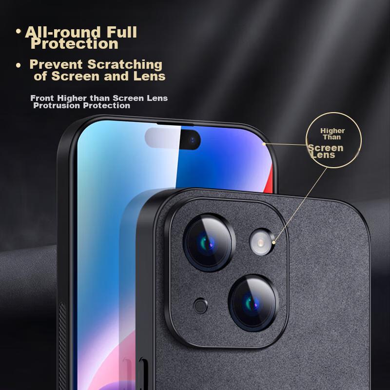 IPhone 15 Plus Case, Apple 15 Plus Protective Cover, Shockproof, Full Lens Protection, Simple Luxury Silicone,n, Leather Case, Black